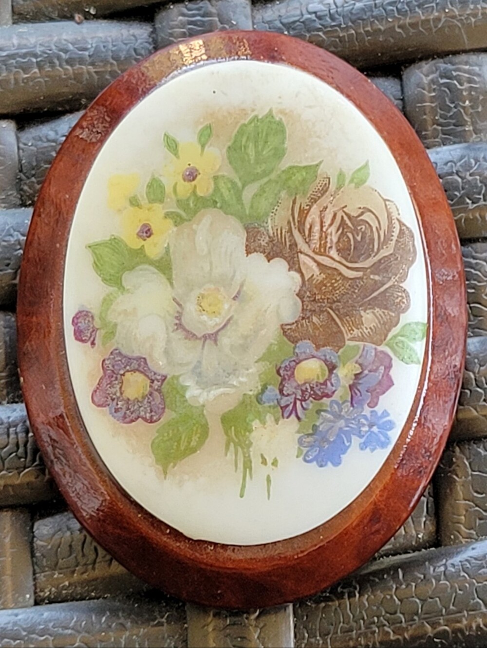 Vintage Mid-Century Handpainted Floral Brooch